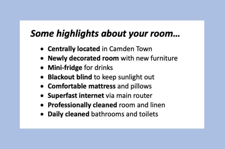 Stylish 1-minute Walk To Camden Town Metro, Shops, Cafes, Bars & Restaurants With Shared Bathrooms Gazde/Camere de închiriat *